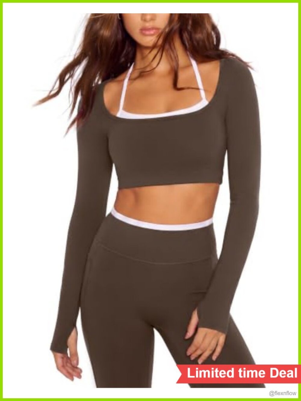 Women's Long Sleeve Halter Workout Set with Pockets 2 Piece Gym Yoga Pilates